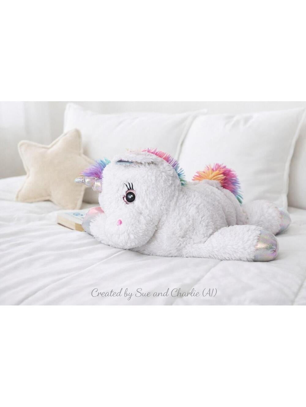 Plush Unicorn Stuffed Animal Rainbow Mane Tail White Soft Cuddly Toy Large